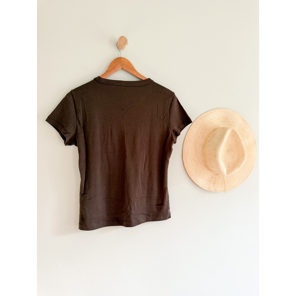 Madewell | NWT '90s V-Neck Baby Tee Compact Cotton Brown | Sz XL - Picture 7 of 7